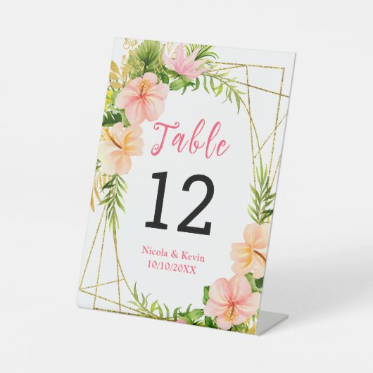 Tropical Jungle Floral Wedding Table Number Sockelschild (Vorderseite)
