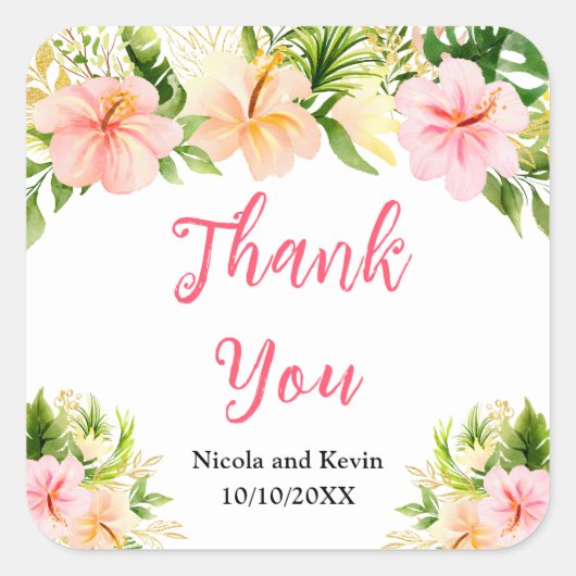 Tropical Jungle Floral Wedding Thank You Quadratischer Aufkleber (Vorderseite)