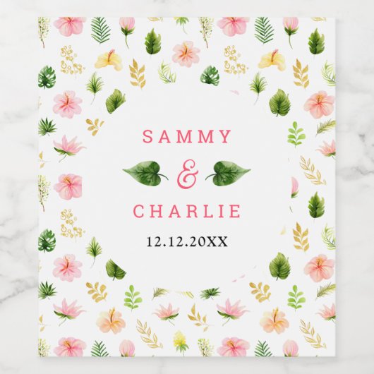 Tropical Jungle Floral Wedding Weinetikett (Einzelnes Label)