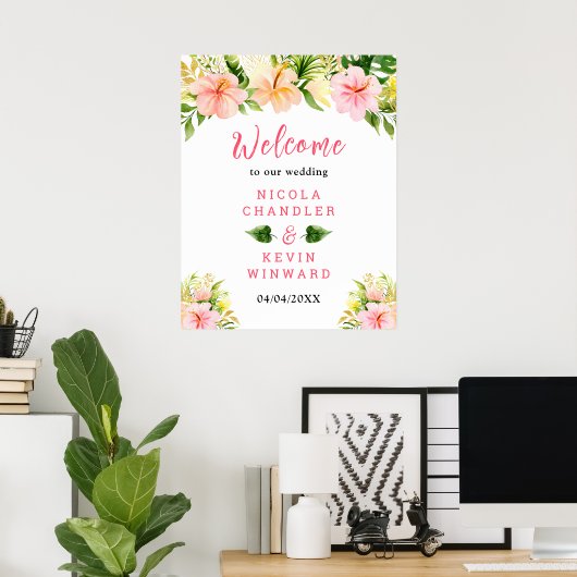 Tropical Jungle Floral Wedding Welcome Sign Poster (Heimbüro)