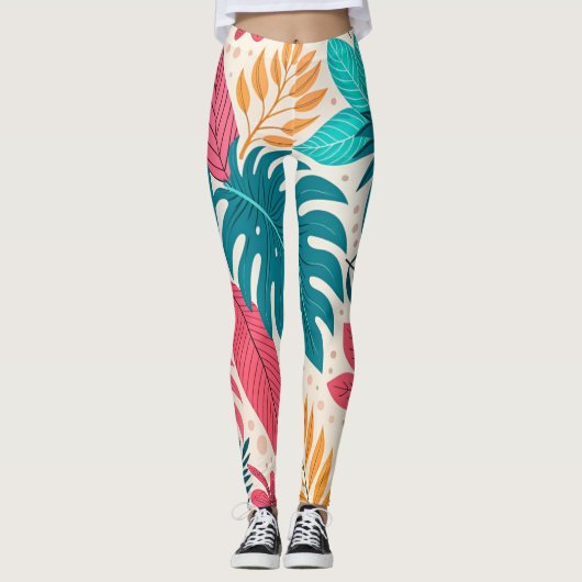Tropical Jungle Leaf Pattern Leggings (Vorderseite)