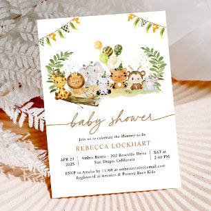 Tropical Jungle Safari Animals Baby Dusche Einladung