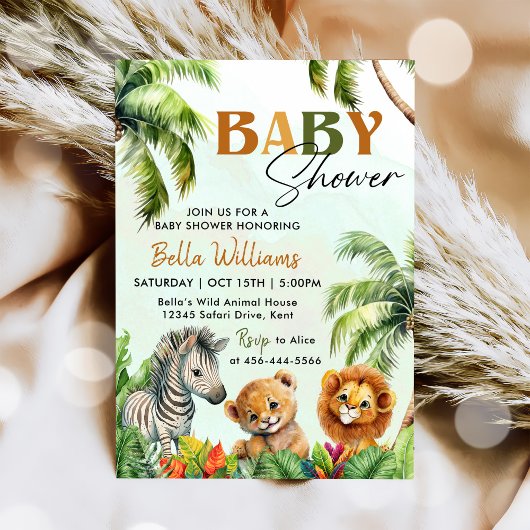 Tropical Jungle Safari Animals Baby Dusche Einladung