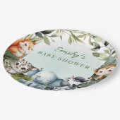 Tropical Jungle Safari Tierwelt Babydusche Pappteller (Schrägansicht)