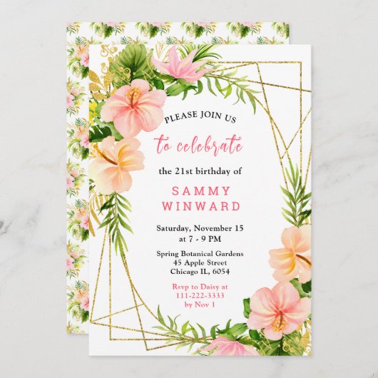 Tropical Jungle with Foliage Birthday Einladung (Vorne/Hinten)