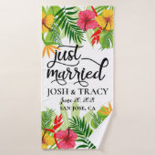 Tropical Just Married Flitterwochen Hochzeit Badehandtuch (Badehandtuch)