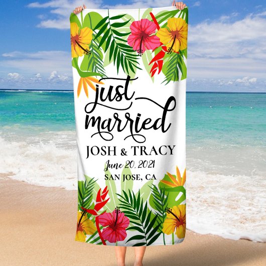 Tropical Just Married Flitterwochen Hochzeit Badehandtuch