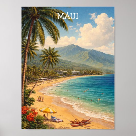 Tropical Ka’anapali Beach Maui Vintage Travel Poster (Vorne)