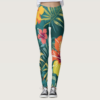 Tropical Kawung Batik mit Hibiskus Leggings