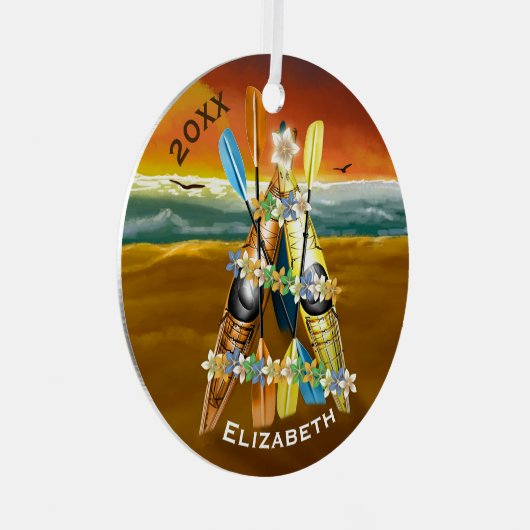 Tropical Kayak Weihnachtsbaum Ornament Aus Metall (Vorderseite Rechts)