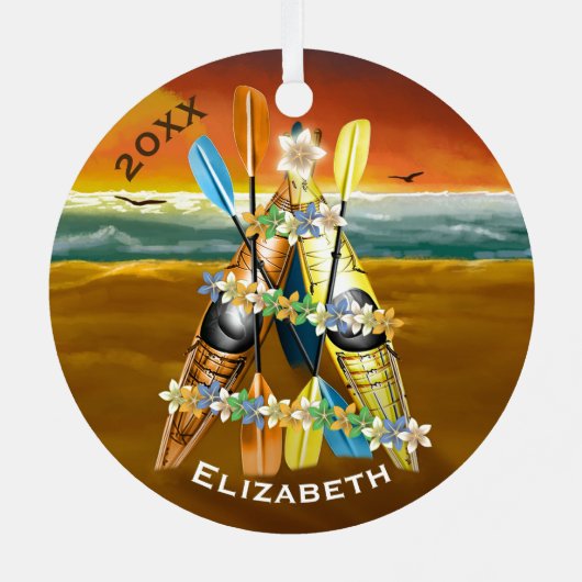 Tropical Kayak Weihnachtsbaum Ornament Aus Metall (Rückseite)