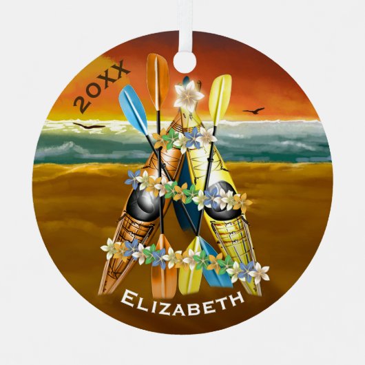 Tropical Kayak Weihnachtsbaum Ornament Aus Metall (Vorderseite)