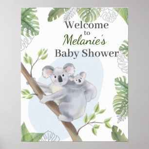 Tropical Koala Green Monstera Willkommen Poster