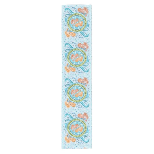 Tropical Koi Mandala | Vibranly Ocean Zen Art Kurzer Tischläufer (Vorderseite)