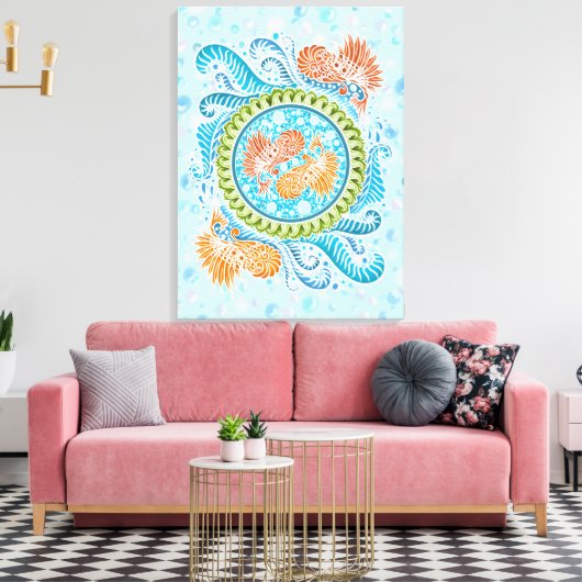 Tropical Koi Mandala | Vibranly Ocean Zen Art Leinwanddruck (Insitu (Wohnzimmer))