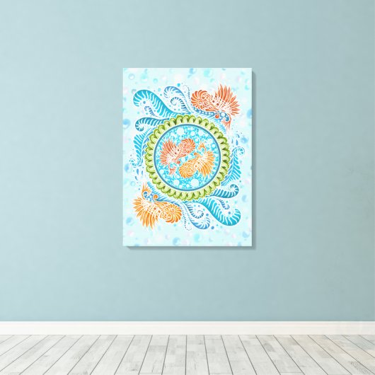 Tropical Koi Mandala | Vibranly Ocean Zen Art Leinwanddruck (Insitu (Holzboden))
