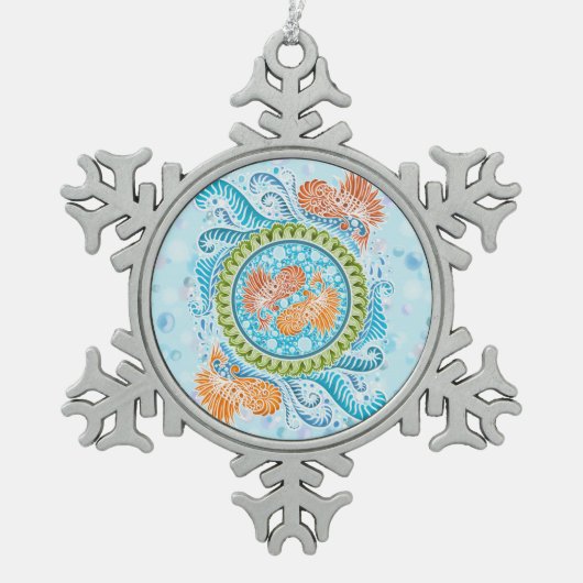 Tropical Koi Mandala | Vibranly Ocean Zen Art Schneeflocken Zinn-Ornament (Vorderseite)