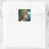 Tropical Lady Fantasy Art Quadratischer Aufkleber (Tasche)