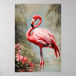 Tropical Lake Side Pink Flamingo Vintag Poster