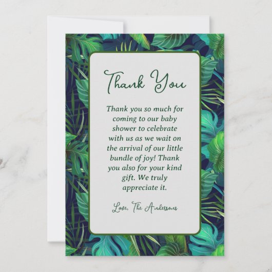 Tropical Leaf Baby Dusche Danke Karte (Vorderseite)