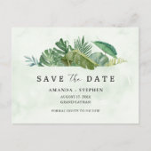Tropical Leaf Beach Hochzeit Save the Date Ankündigungspostkarte (Vorderseite)