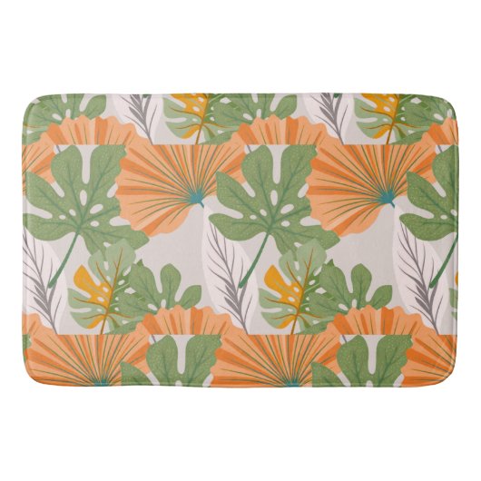 Tropical Leaf Composition in Orange and Green Badematte (Vorderseite)