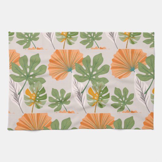 Tropical Leaf Composition in Orange and Green Geschirrtuch (Horizontal)