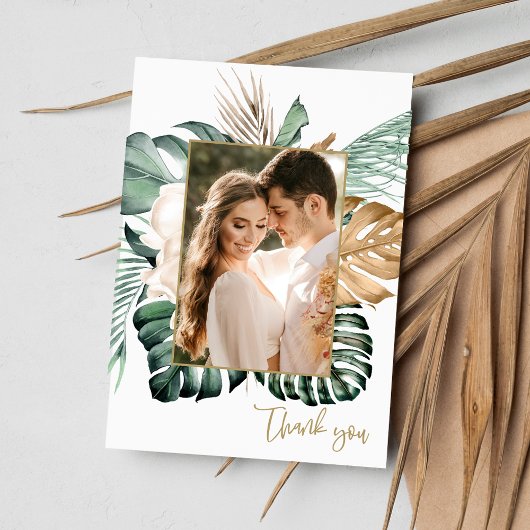 Tropical Leaf Foto Beach Hochzeit Vielen Dank Dankeskarte