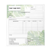Tropical Leaf Invoice Business Sales Form Receipt Notizblock (Vorderseite)