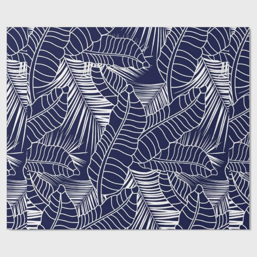 tropical leaf pattern on the navy blue background geschenkpapier (Flach)