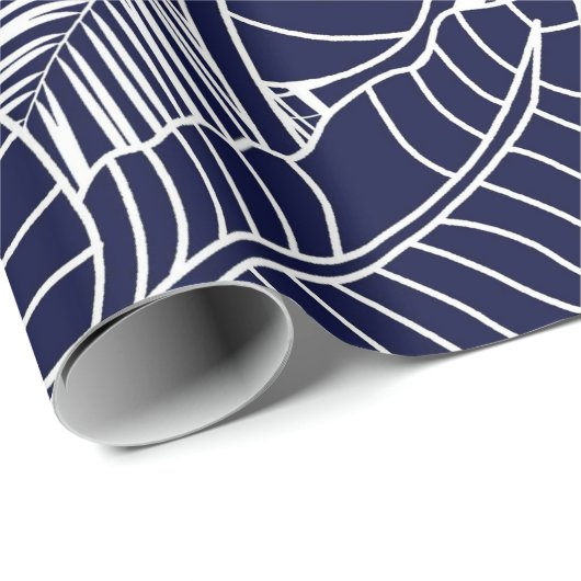 tropical leaf pattern on the navy blue background geschenkpapier (Rolleneckpunkt)