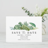 Tropical Leaf Photo Beach Wedding Save the Date (Stehend Vorderseite)