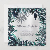 Tropical Leafs Glitzer Garden Florals Aquamarin Gr Einladung (Vorderseite)