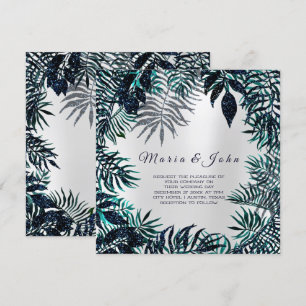 Tropical Leafs Glitzer Garden Florals Aquamarin Gr Einladung