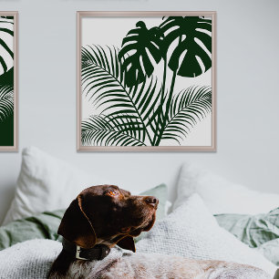 Tropical Leaves 1 Dark Green on White Art Print Poster