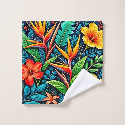 Tropical Leaves Bloom Art Badhandtuch Set (Waschlappen)