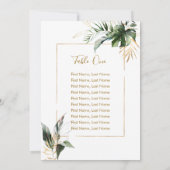 Tropical Leaves Gold Seating Chart Table Card (Rückseite)