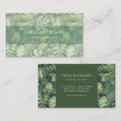 Tropical Leaves Monogram Business Card Visitenkarte (Vorne/Hinten)