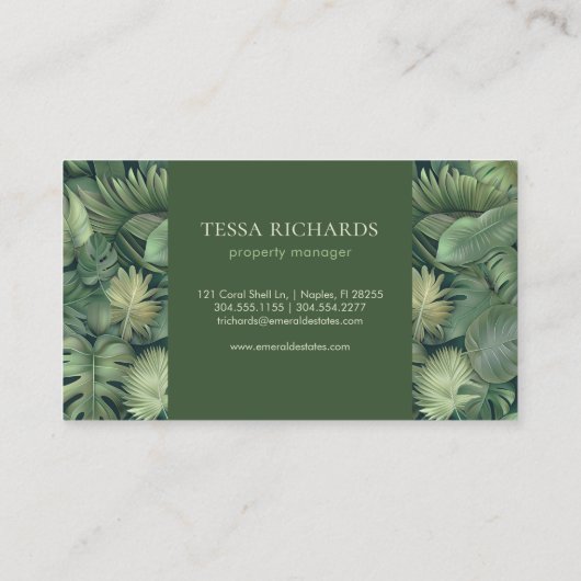 Tropical Leaves Monogram Business Card Visitenkarte (Rückseite)