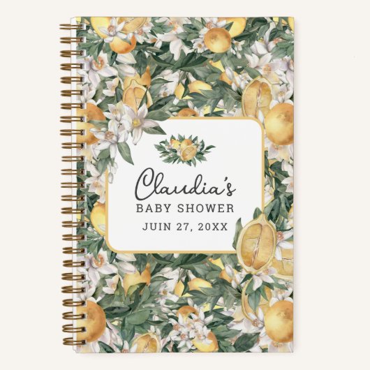 Tropical Lemon Citrus Baby Dusche Wasserfarbe Notizblock (Vorderseite)