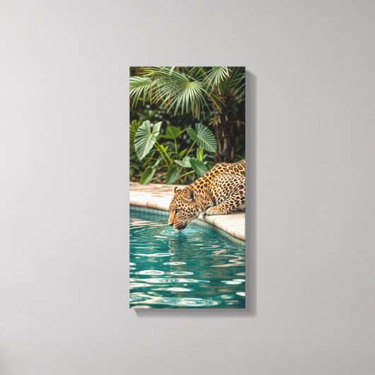 Tropical Leopard Drinking Canvas Print – Jungle An Leinwanddruck (Vorderseite)