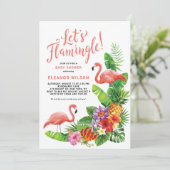 Tropical Let's Flamingle Summer Baby Shower Einladung (Stehend Vorderseite)