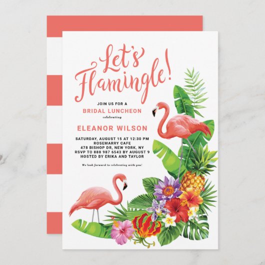 Tropical Let's Flamingle Summer Bridal Luncheon Einladung (Vorne/Hinten)