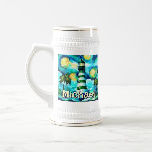 Tropical Lighthouse Coastal Nautical Personalisier Bierglas (Links)
