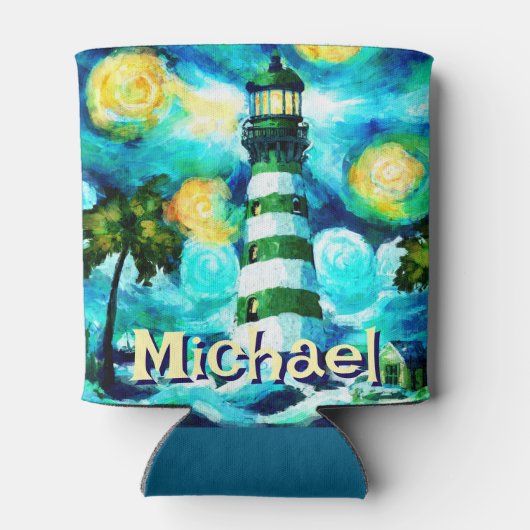 Tropical Lighthouse Coastal Nautical Personalisier Dosenkühler (Rückseite)
