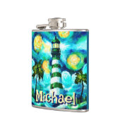 Tropical Lighthouse Coastal Nautical Personalisier Flachmann (Links)