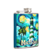 Tropical Lighthouse Coastal Nautical Personalisier Flachmann (Rechts)