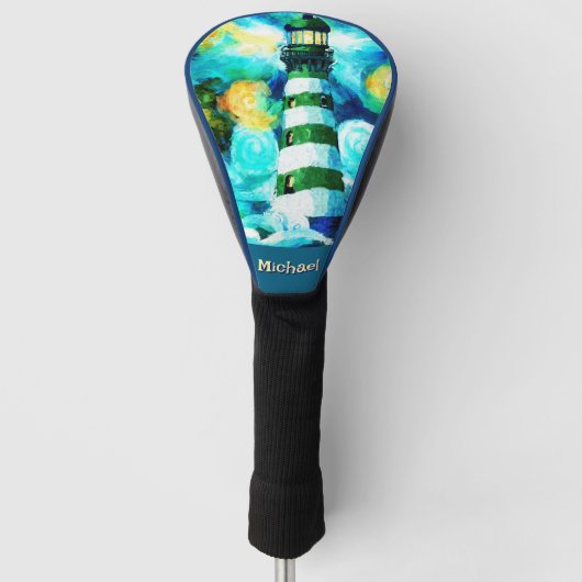 Tropical Lighthouse Coastal Nautical Personalisier Golf Headcover (Vorderseite)