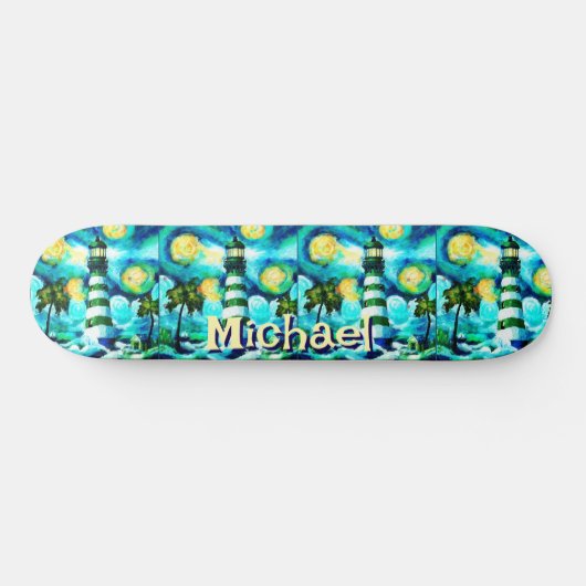 Tropical Lighthouse Coastal Nautical Personalisier Skateboard (Horizontal)