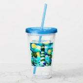 Tropical Lighthouse & Palm Trees Green Blue Aquama Acryltrinkbecher (Rückseite)